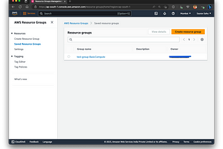 Screenshot of Resource Group page on Amazon Web Services