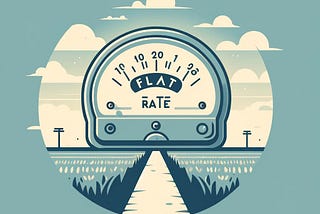 IMAGE: An illustration representing the concept of a flat rate for electricity. It features a stylized electric meter set against a flat landscape, symbolizing the simplicity and predictability of a fixed charge regardless of usage