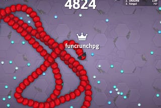 A large red cartoon snake wearing black sunglasses with the name “funcrunchpg” and a crown superimposed.