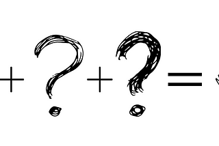 Image of a lightbulb, plus sign, question mark, plus sign, question mark, equals sign, and checkmark. It shows a formula.