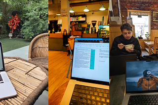 collage of images showing all the different cafes and places one can work out of as a remote employee