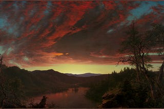 A landscape painting entitled, “Twilight in the Wilderness” (1860), byFrederic Edwin Church.