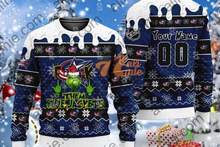 Score a Goal This Holiday Season with the NHL Grinch Columbus Blue Jackets Custom Ugly Christmas…