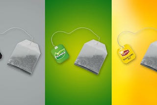 Visual showing an unlabelled, a Pickwick and Lipton teabag
