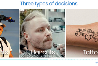 Hats, Haircuts, and Tattoos — three types of decisions