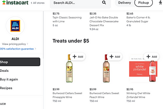 aldi + instacart promote $5 wine treats