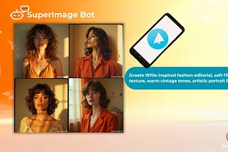 SuperImage Telegram bot showing a 4-image AI generation grid from a single text prompt
