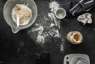 Kitchen counter while baking sourdough bread