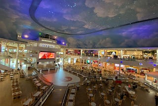 A food court themed around a cruise ship