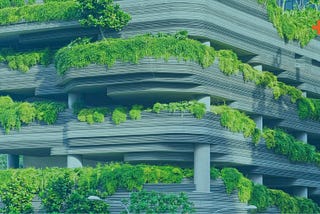 A unique modern building with many green plants on different layers in an urban context.