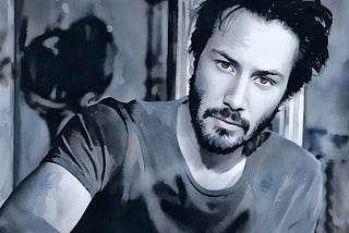 stylized photo of actor keanu reeves, monochrome