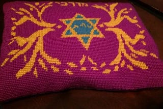 The embroidered tallit bag my mom made me for my bar mitzvah.