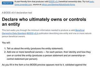 BODS forms: a user-friendly form that produces valid BODS version 0.4 beneficial ownership data https://bods-forms.onrender.com/