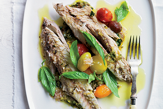 Thomas Keller’s Salt-baked Branzino with Zucchini Pistou (french pesto)