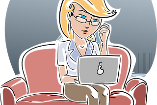 Cartoon of woman on couch working on laptop