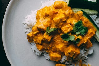 Home cooked chicken curry on white rice