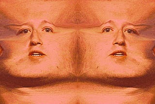 Photo-illustration where a portrait of Mark Zuckerberg has been manipulated by stretching skin, to imply close-up pornographic images, where human flesh covers the entire image frame.