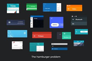 The hamburger problem. A collage of hamburger menus taken from mobile apps, desktop apps, and websites.