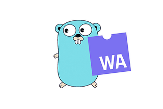 A golang gopher holding the WebAssembly jigsaw puzzle piece logo