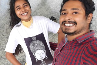 two happy people taking selfie