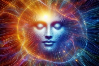 Image of a face emitting positive energy waves into the Universe