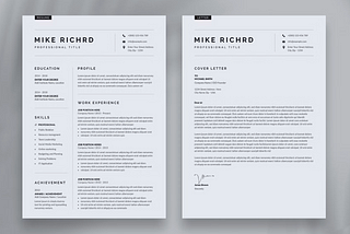 A portrait of a resume template filled in with placeholder info sitting on a clean gray surface.