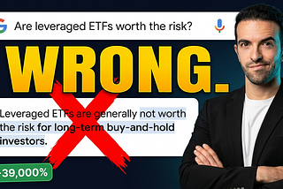Thumbnail showing Henrique centieiro debunking Google’s warning about leveraged ETFs, with “WRONG.” in yellow and a +39,000% return tag.