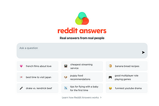 screengrab of reddit answers landing page
