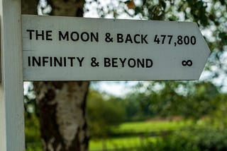 An image with the words ‘The moon and back (477,800) Infinity and beyond (infinity sign)’