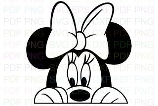 Minnie_peeking_Mickey_Mouse Svg Outline Dxf Eps Pdf Png, Cricut, Cutting file, Vector, Clipart - Instant Download