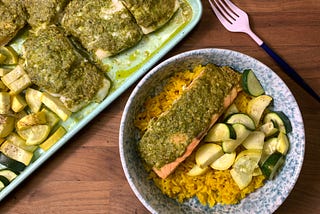 Quick dinner recipe that you can meal prep as well | Pesto fish and squash sheet pan