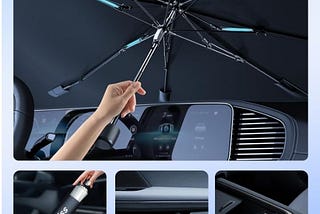 Nmoiss Windshield Sun Shade Umbrella for Car — [Newest Vinyl Coating] Protect Car from Sun Rays &…
