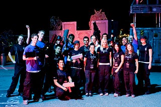 a group about to play commercial outdoor laser tag