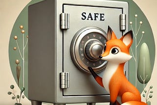 A cute fox next to a safe