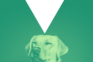 An image of a dog with eyes closed, and a graphic arrow pointing to his head, signifying “dropping” into meditation