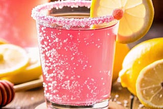 Pink Salt Weight Loss Recipe — Flat lay with ingredients: pink salt, warm water, ginger, and honey.T