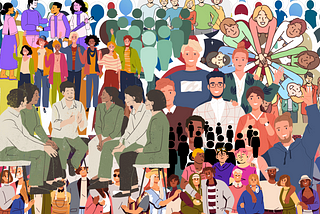 An image full of dozens of drawings of people in different drawing styles all overlapping each other. This is to represent the many different ways personas are created.