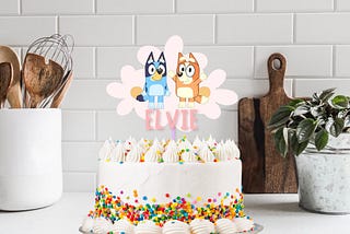 EDITABLE| Bluey Birthday Cake Topper Template, Bingo Birthday, girls birthday cake, bluey party, bluey and bingo, Rainbow, Blue dog toppers