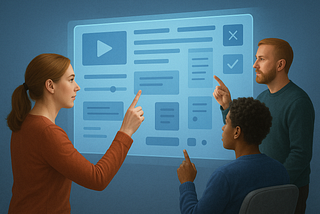 3 product owners looking at some design ideas to critique them