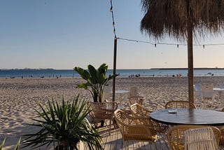Image of a sunny beach from the beach-front restaurant