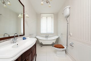 Large Bathroom with Toilet, Bathtub, Sink, and Mirror