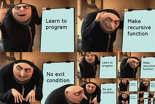 a recursive meme from Despicable Me about learning how to recurse