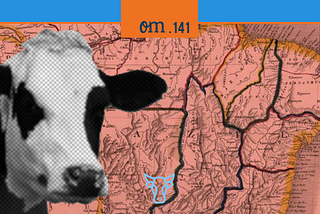 Um mapa do Brasil Colonial com uma vaca em cima