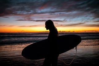 Scene: a beach at sunset