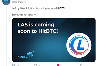 The listing day of LAS Token was made public on the HitBTC twitter !