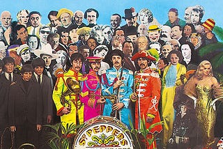 Sgt. Pepper’s Lonely Hearts Club Band album cover featuring The Beastles stnading in front of a gallery of cutout figures