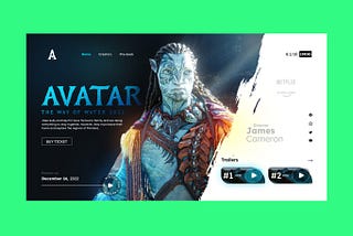 “Avatar The way of water” Landing page design stories.