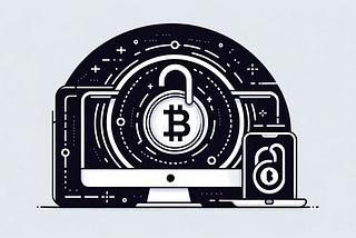 Graphic of a Blockchain wallet on the imac screen and on the phone screen being unlocked