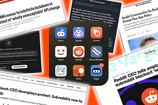 Collage of Reddit black out news headlines