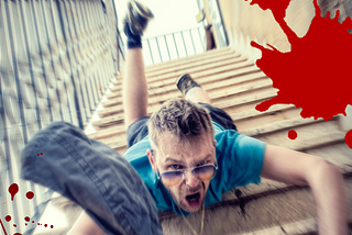 man falling down the stairs, blood splashing